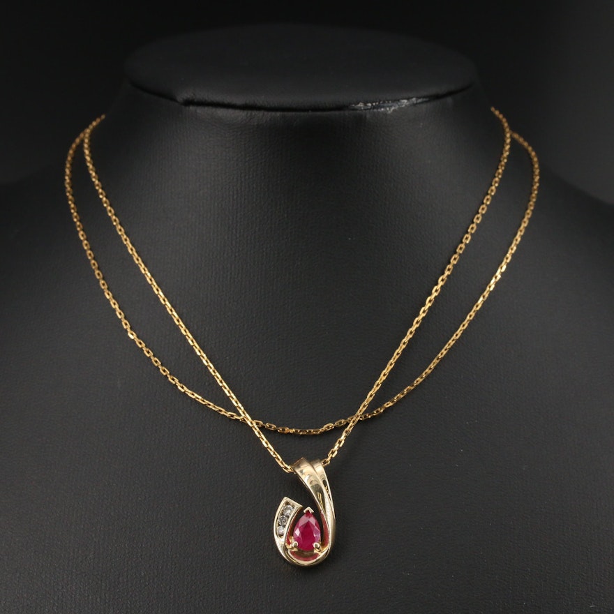 10K Ruby and Diamond Pendant Necklace