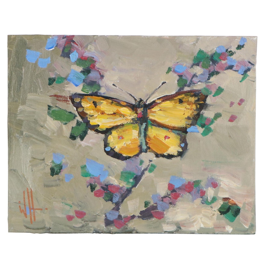 William Hawkins Oil Painting of Butterfly, 21st Century