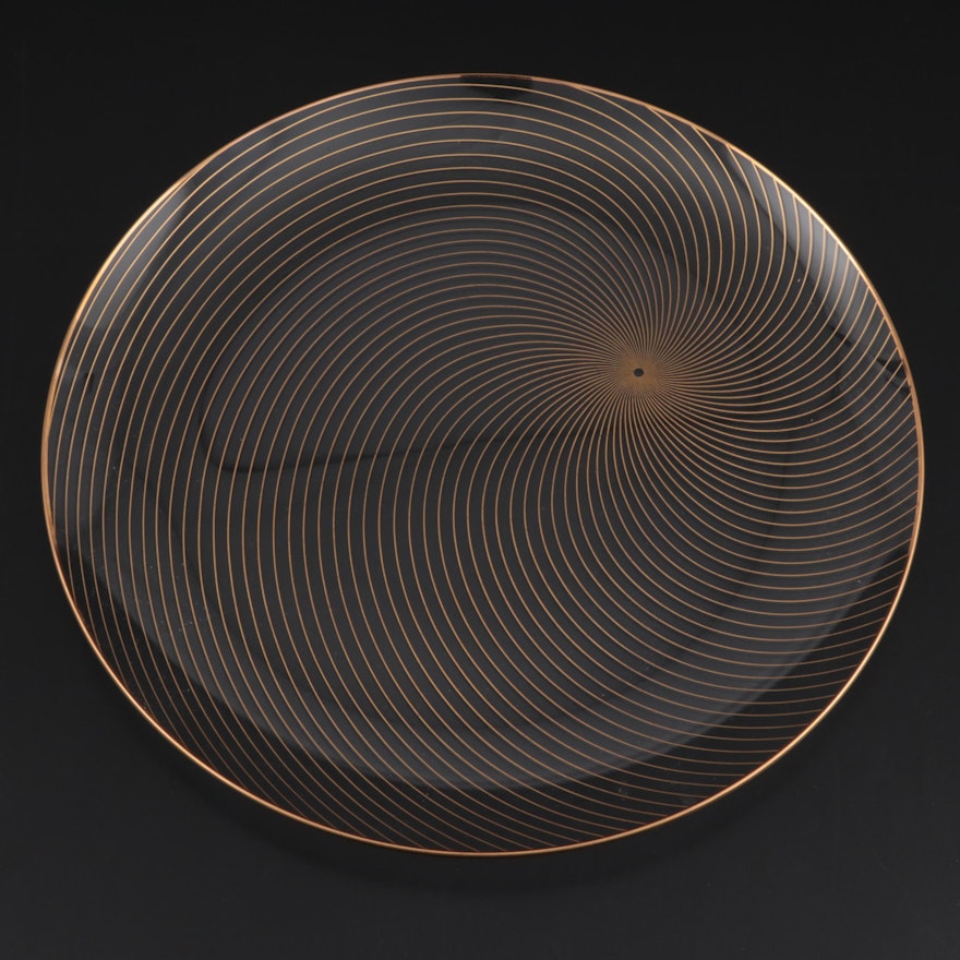Mid-Century Modern Gilded Swirl Glass Platter