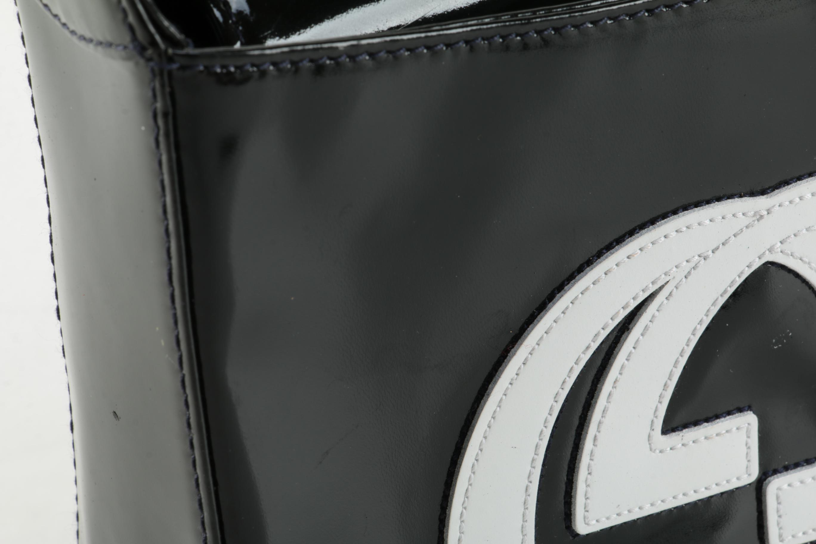 Gucci Black Patent Leather Handbag with White Interlocking GG Logo