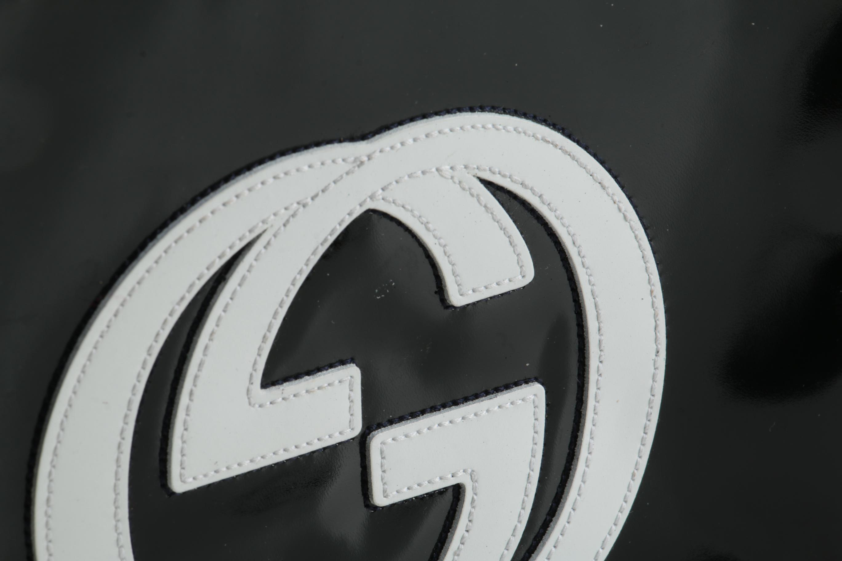 Gucci Black Patent Leather Handbag with White Interlocking GG Logo