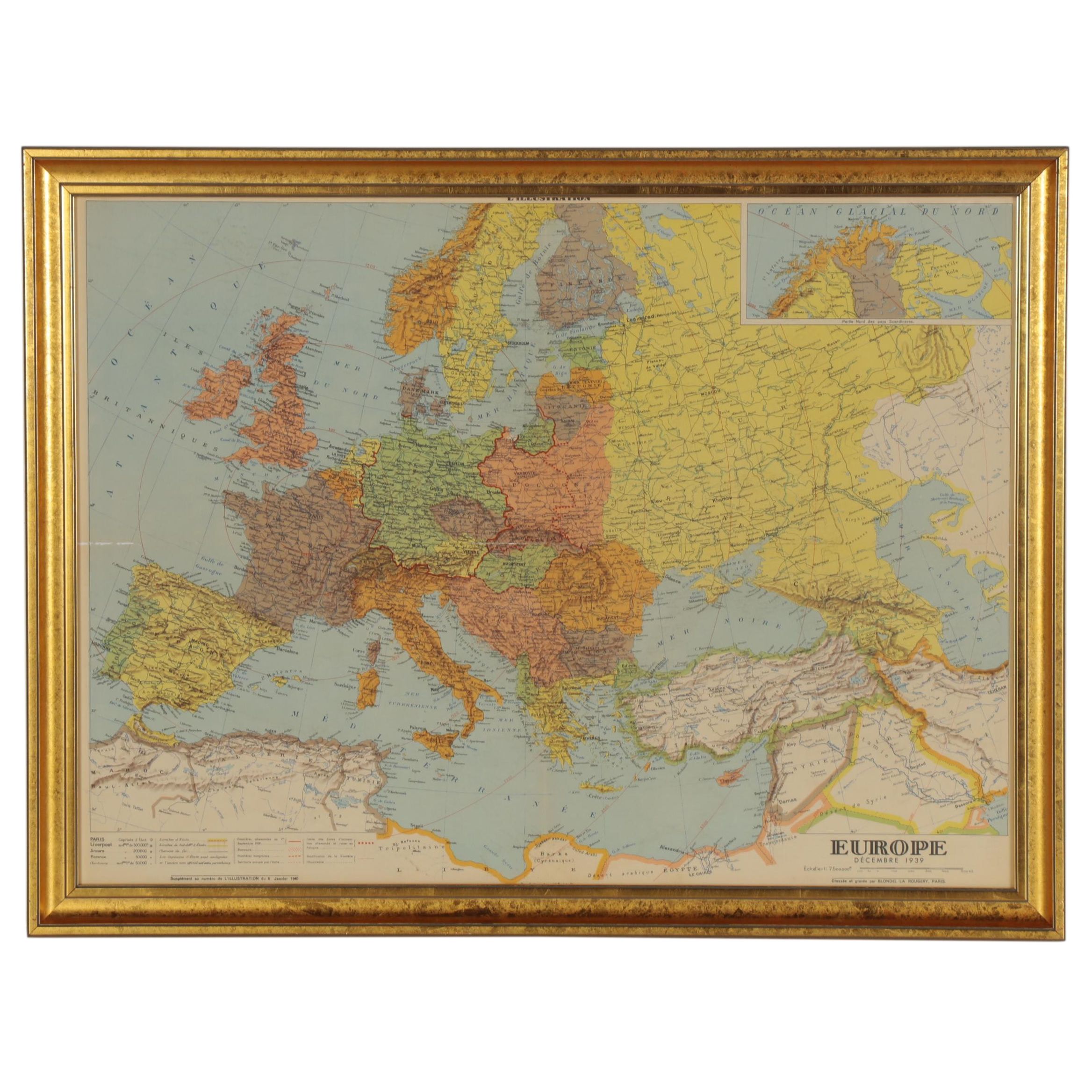Blondel La Rougery Hand-Colored Lithographic Map "Europe Décembre 1939"