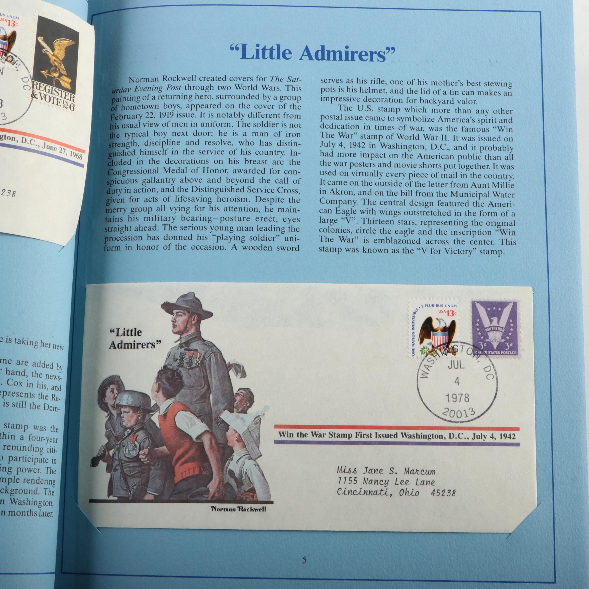 Norman Rockwell First Day Postal Covers with Cachets and Historic Stamps