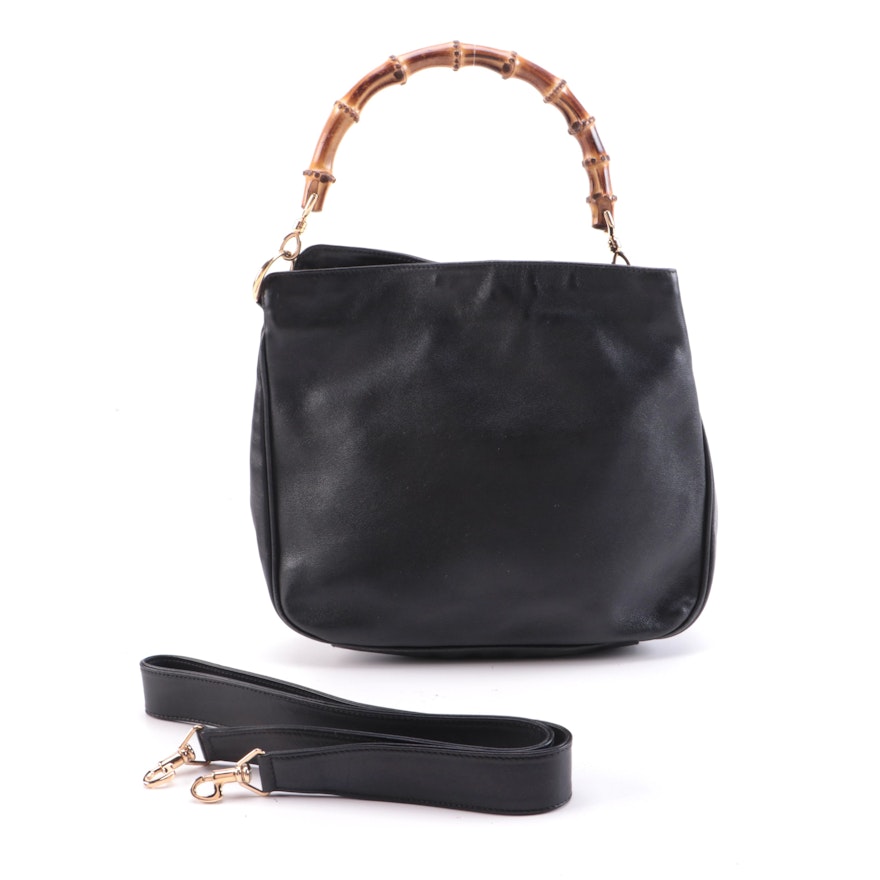 Gucci Bamboo Two-Way Bag in Black Leather