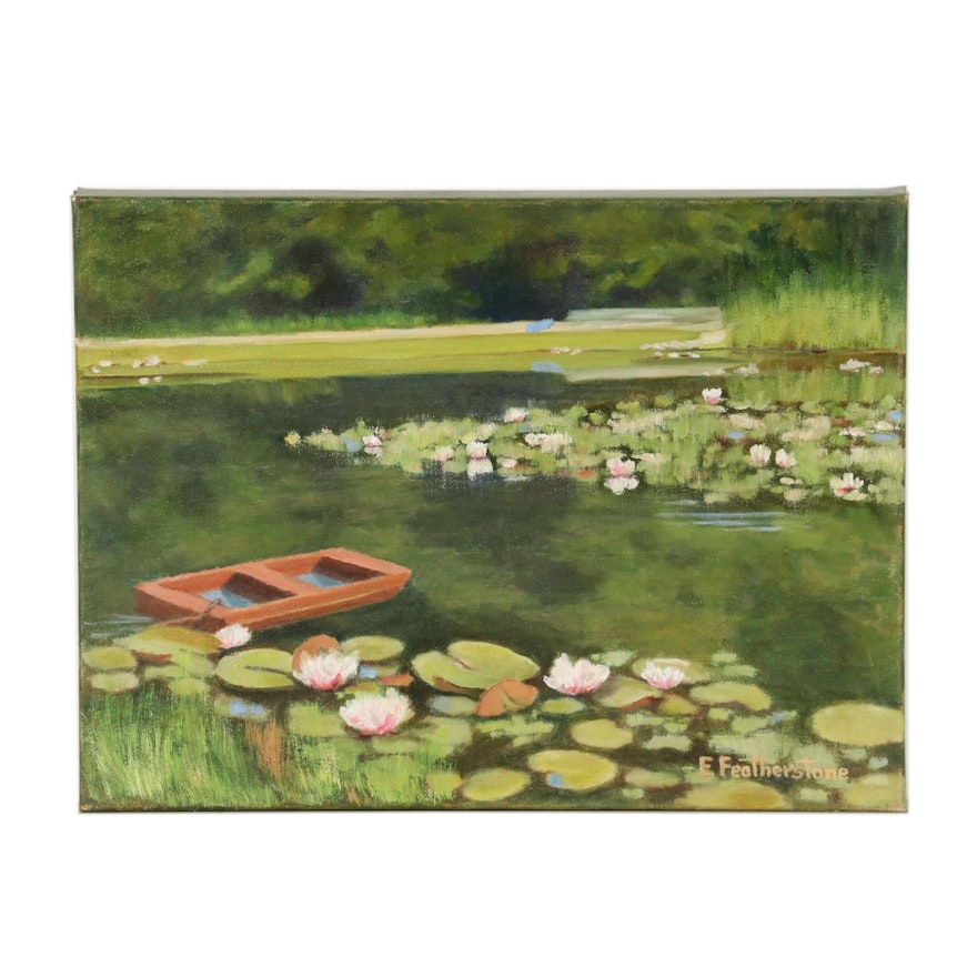 Emily Featherstone Oil Painting of Pond Landscape, 21st Century