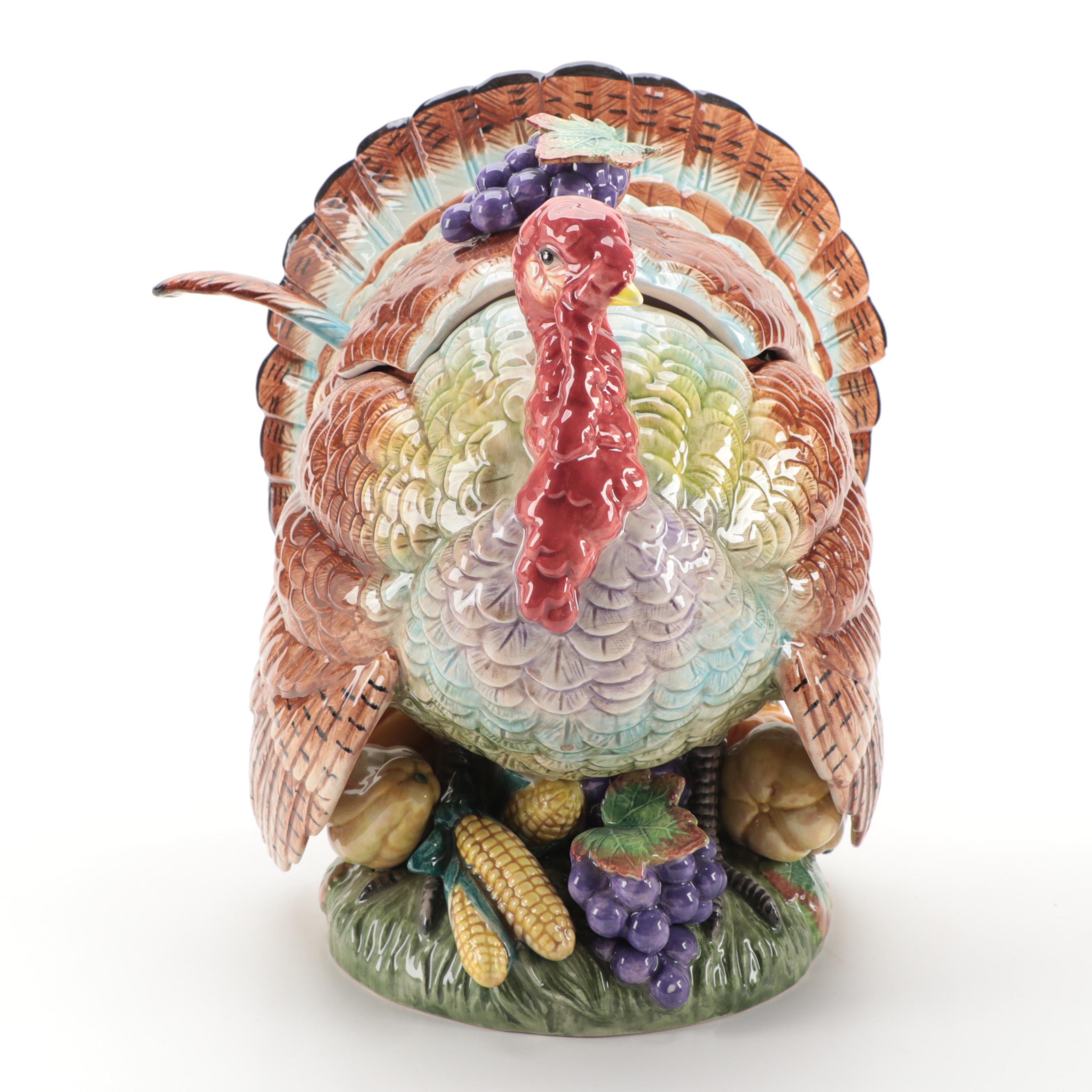 Fitz and Floyd "Autumn Bounty" Ceramic Turkey Tureen with Ladle, 1993