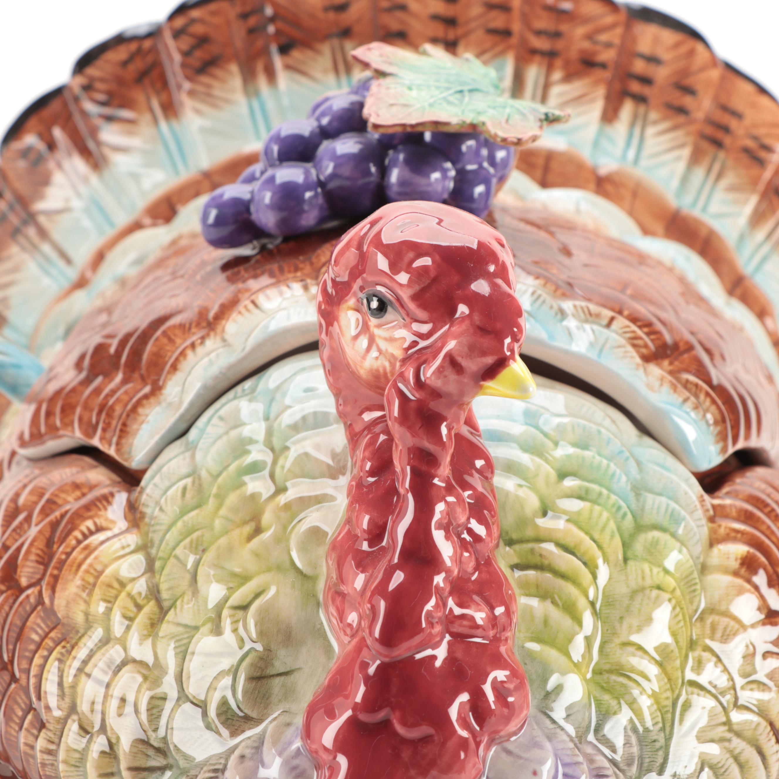 Fitz and Floyd "Autumn Bounty" Ceramic Turkey Tureen with Ladle, 1993