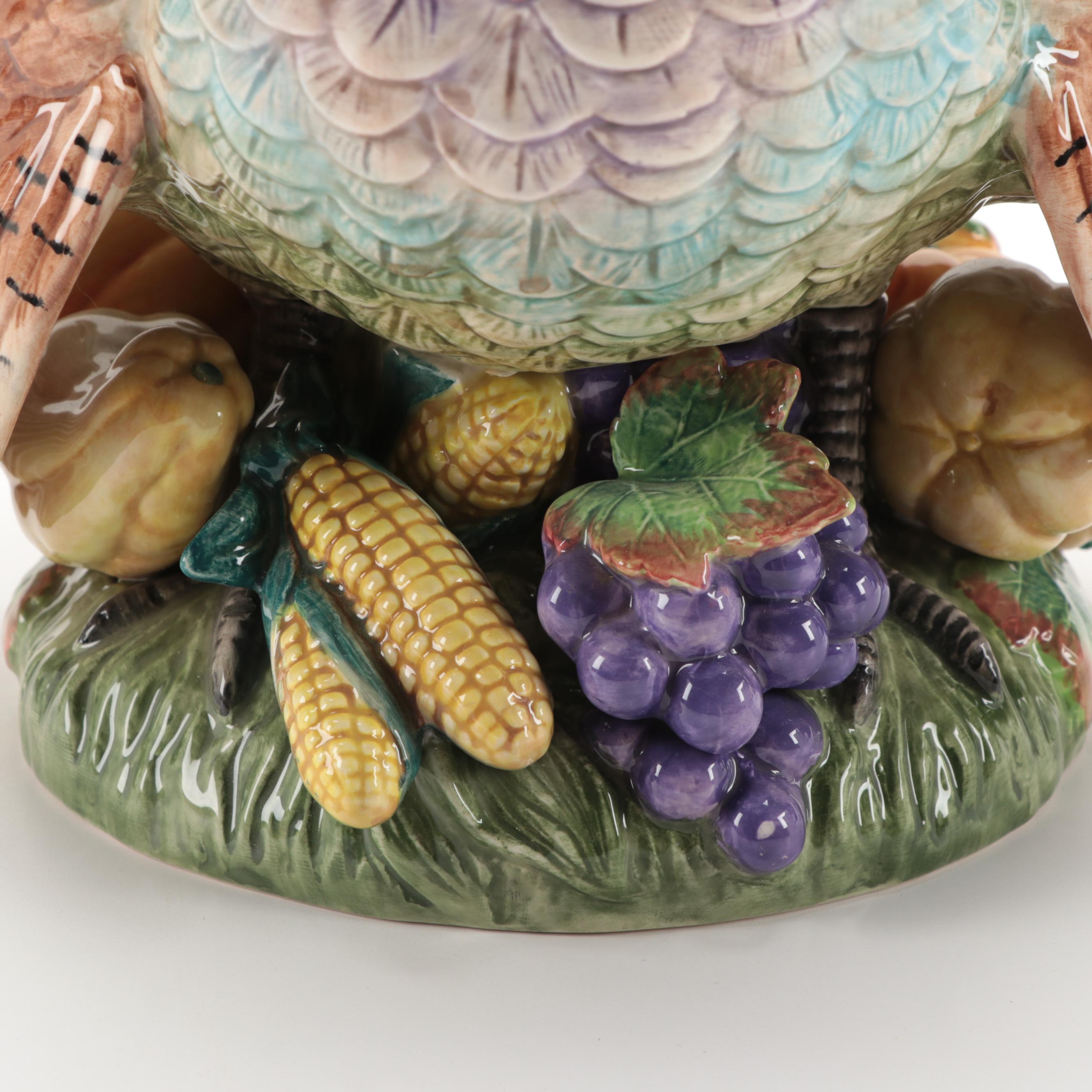 Fitz and Floyd "Autumn Bounty" Ceramic Turkey Tureen with Ladle, 1993