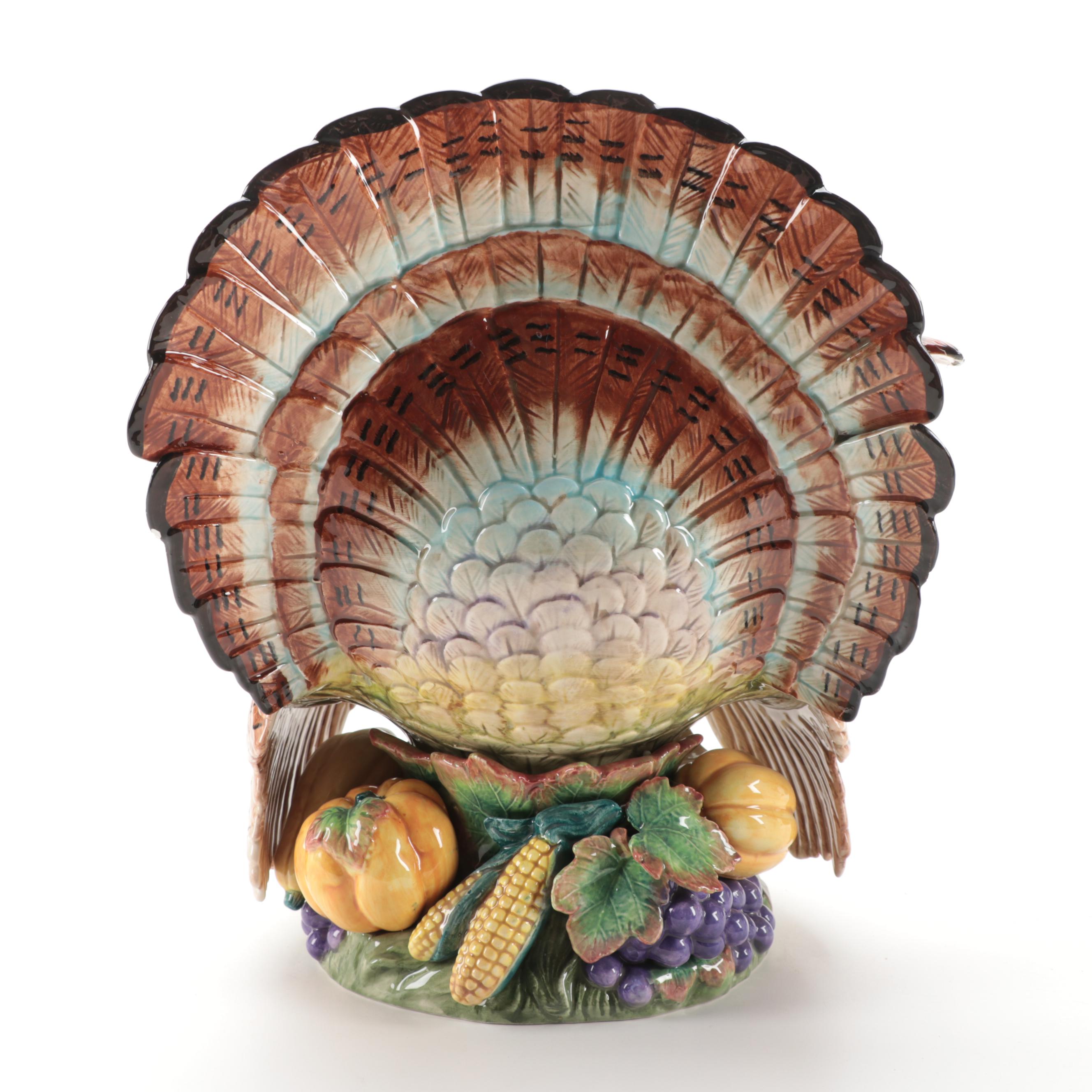 Fitz and Floyd "Autumn Bounty" Ceramic Turkey Tureen with Ladle, 1993