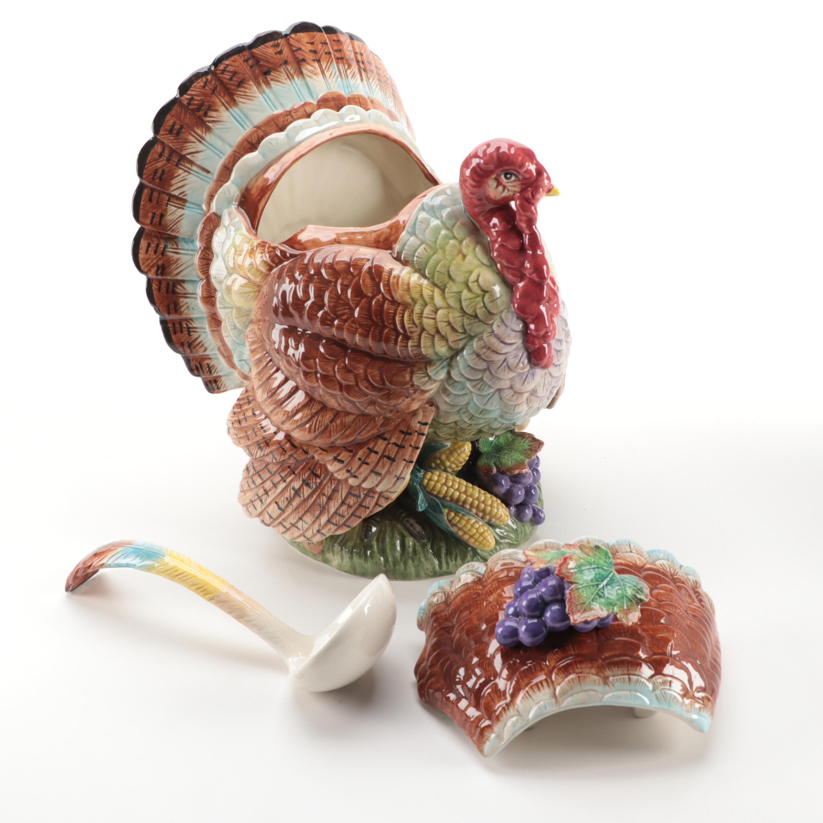 Fitz and Floyd "Autumn Bounty" Ceramic Turkey Tureen with Ladle, 1993