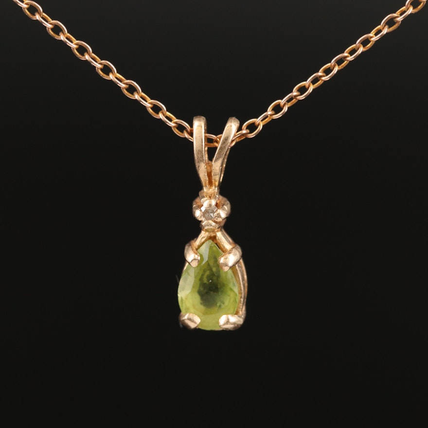 14K Rose Gold Peridot and Diamond Pendant on 10K Rose Gold Chain