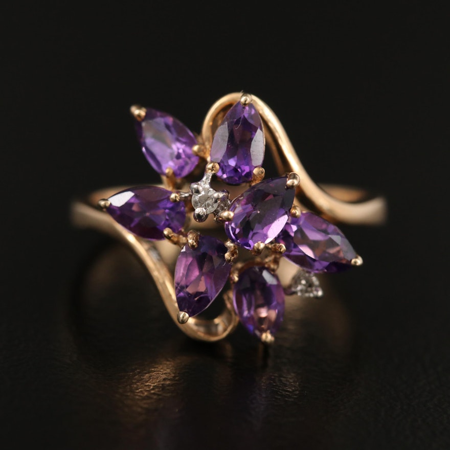 10K Amethyst and Diamond Ring