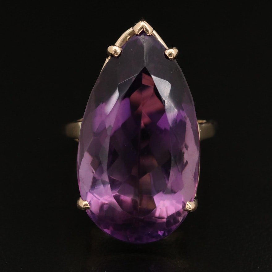 14K 26.89 CT Amethyst Teardrop Ring