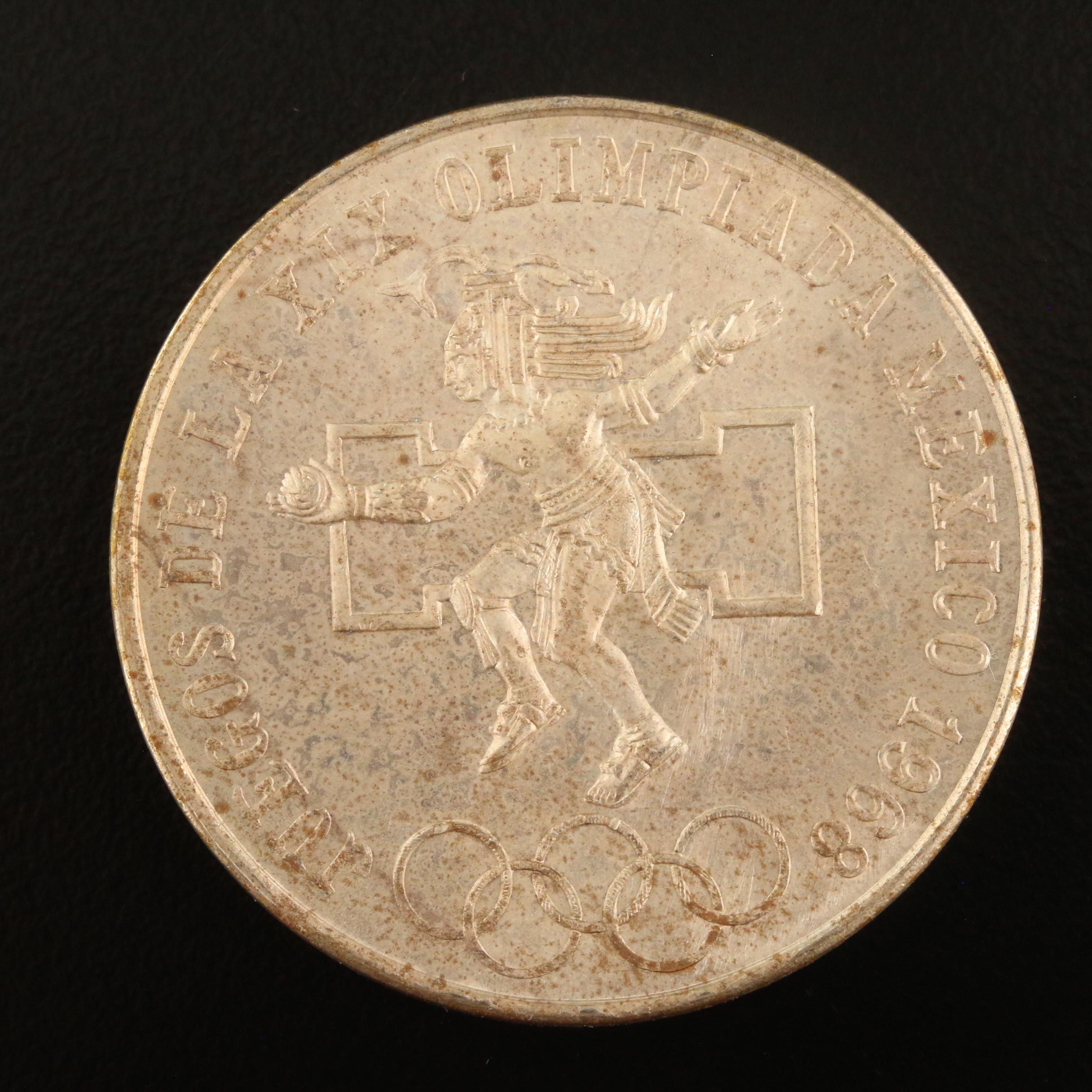 1968 Silver Mexican 25 Peso Commemorative Olympic Games Coin