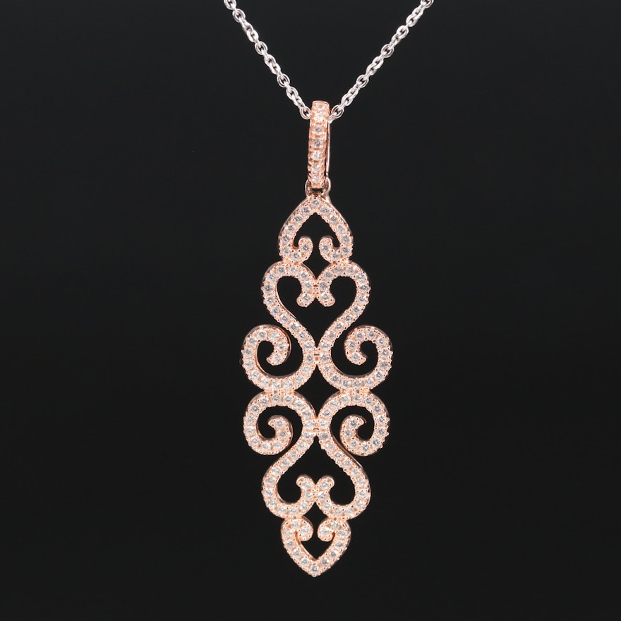 Sterling Silver Cubic Zirconia Necklace with Scroll Pattern