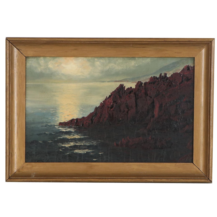 Landscape Oil Painting of Sea Cliff, Early 20th Century