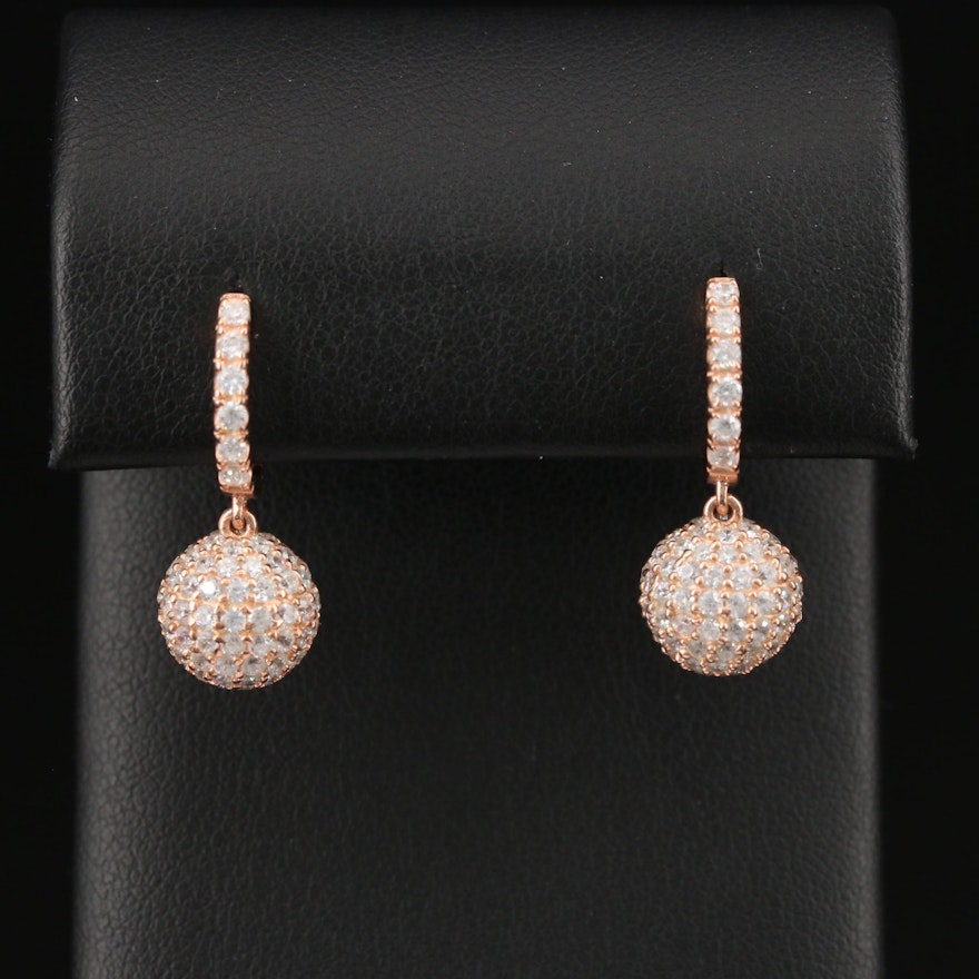 Sterling Pavé Cubic Zirconia Sphere Dangle Earrings