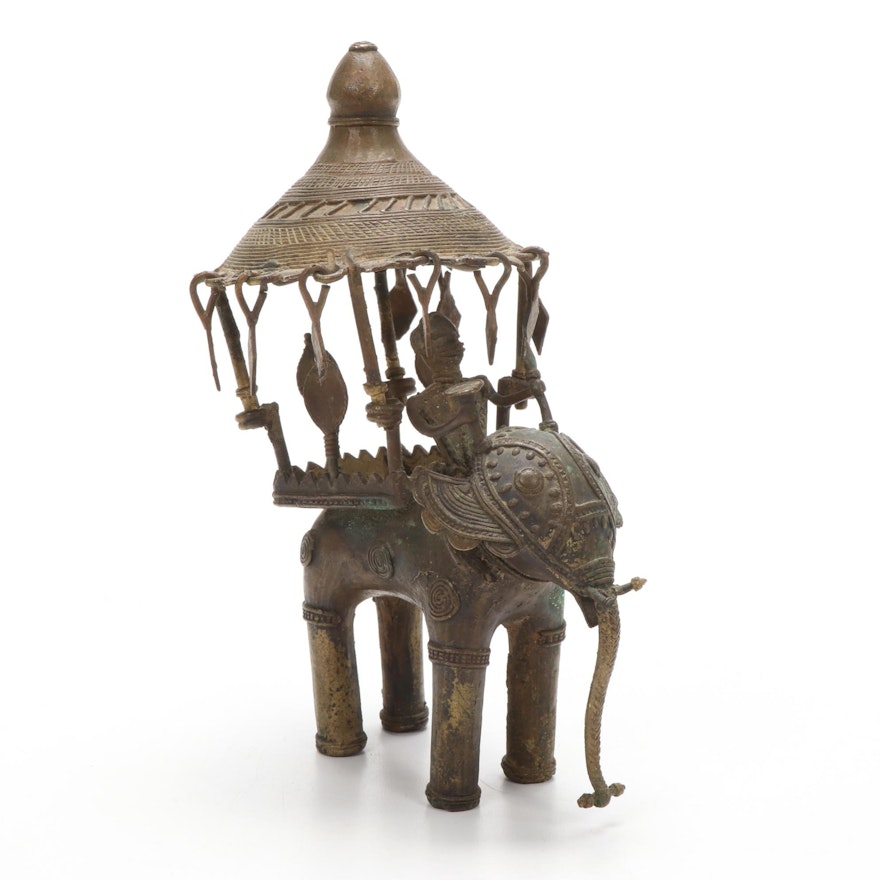 Southeast Asian Bronze Elephant Rider Figurine