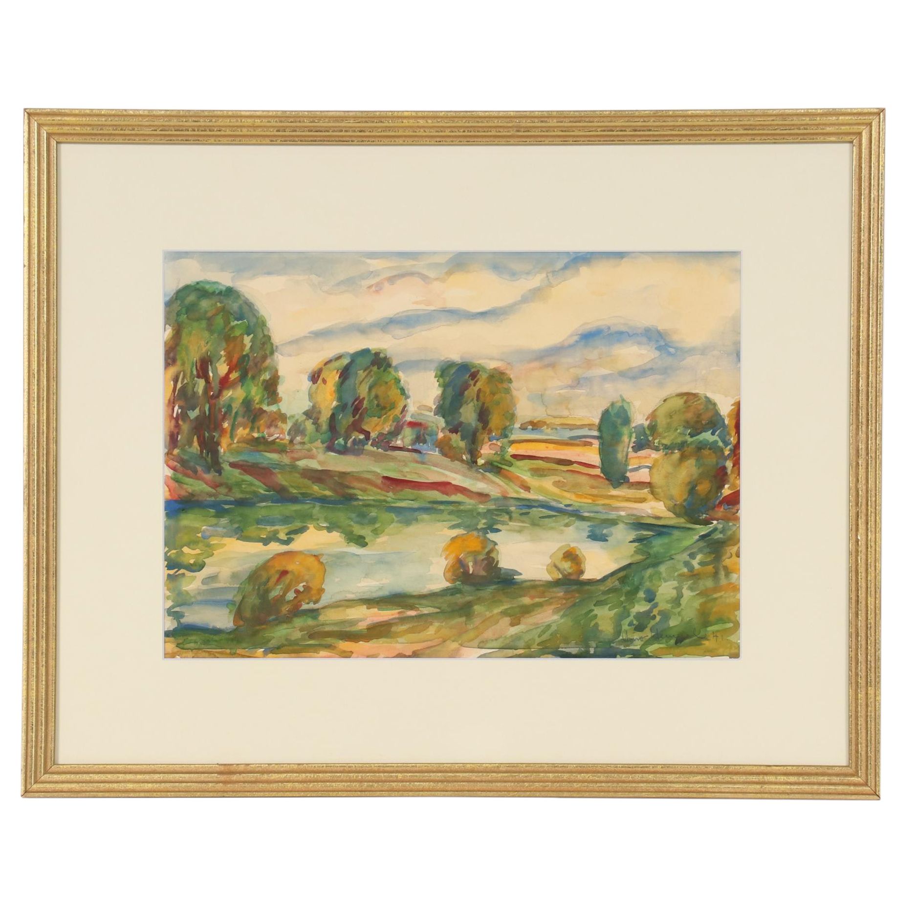 Arno Hempel Landscape Watercolor Painting, 1941