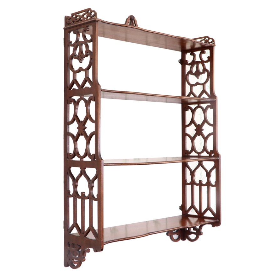 Late Victorian Mahogany Fretwork Hanging Wall Shelf, Early 20th Century