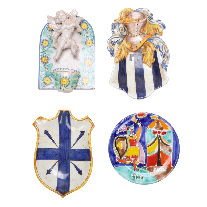 Machiavelli Family Crest and Other Italian Majolica Ceramic Wall Decoration
