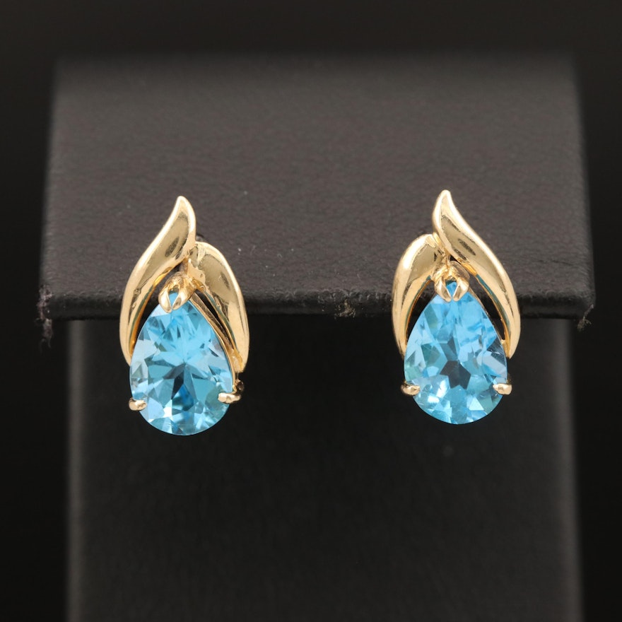 14K Swiss Blue Topaz Earrings