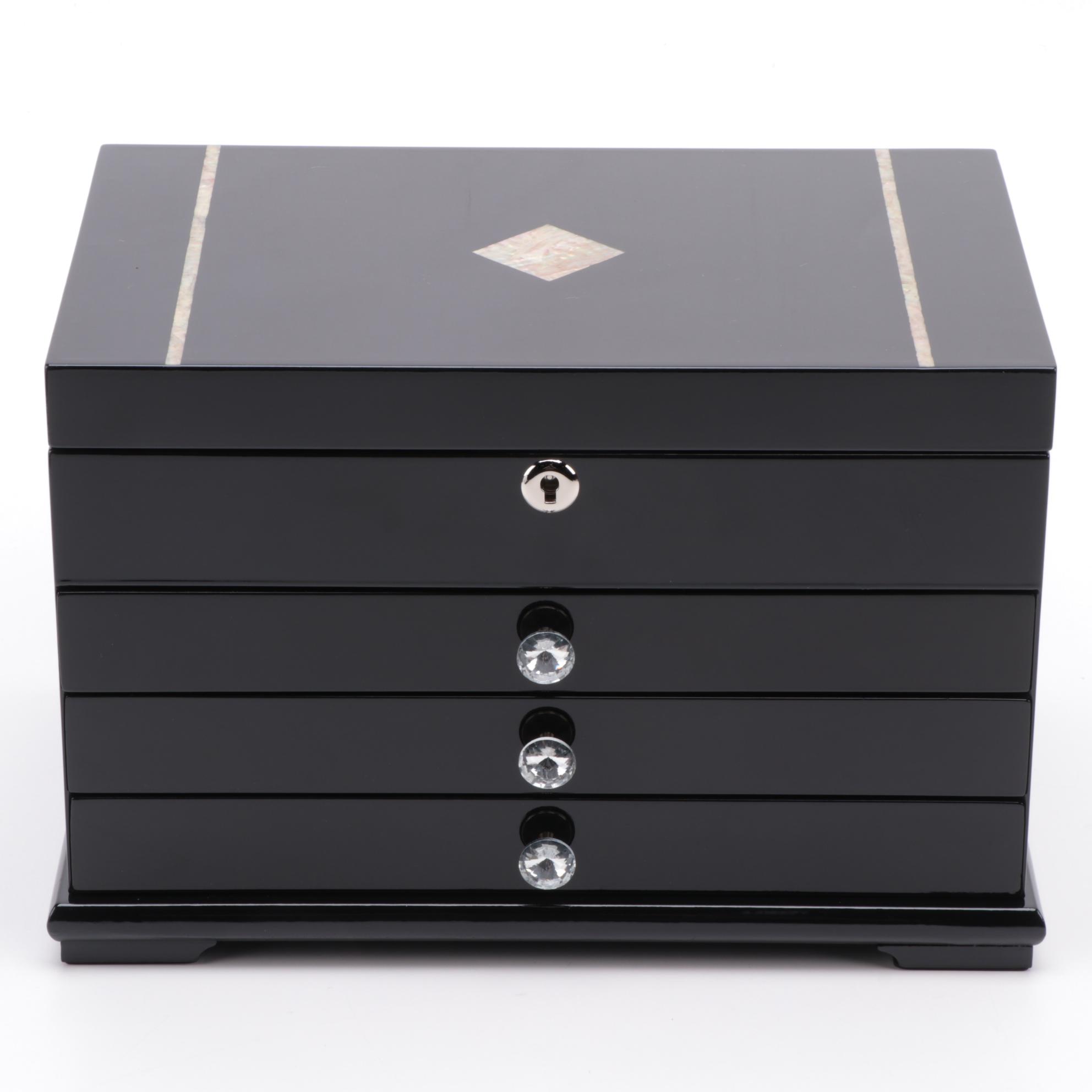 Jere Wooden Jewelry Box with Glossy Black Finish