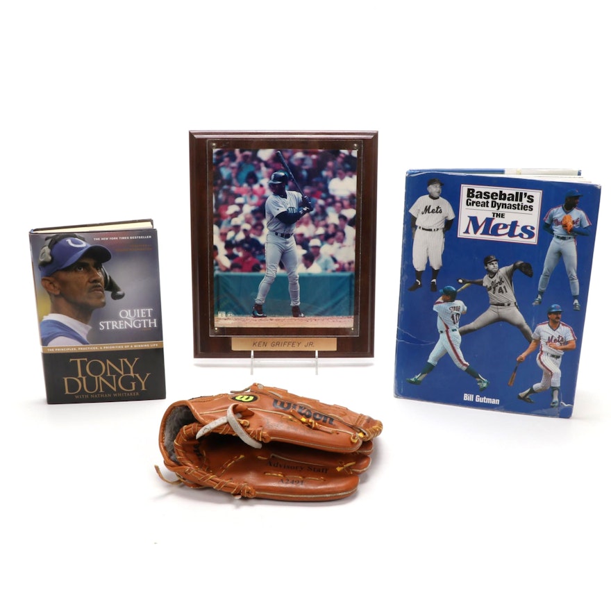 "Sweet Lou Johnson" Signed Baseball Glove with Books and Plaque