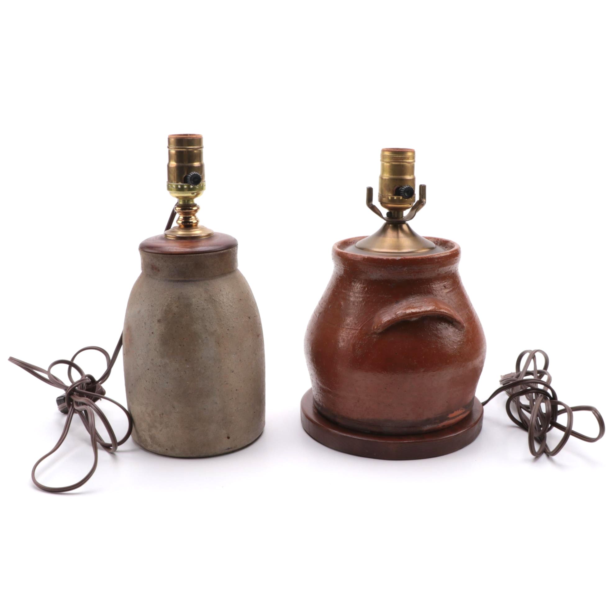 Salt Glazed Pottery Crock Table Lamps, Early to Mid 20th Century