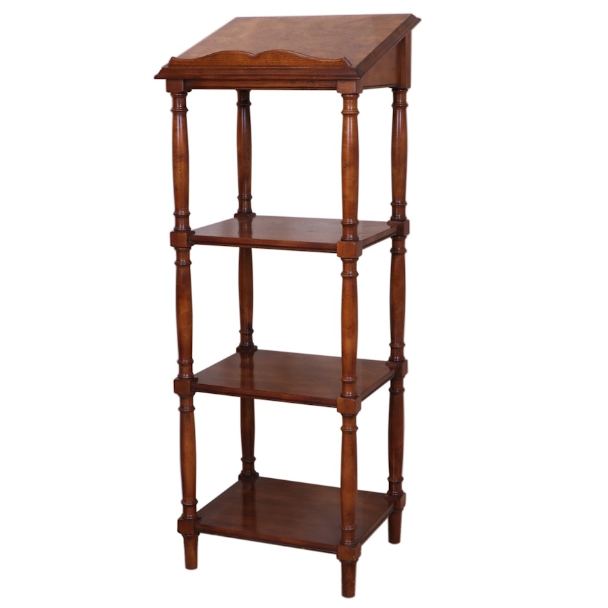 Victorian Style Burl Walnut Four-Tier Library Stand