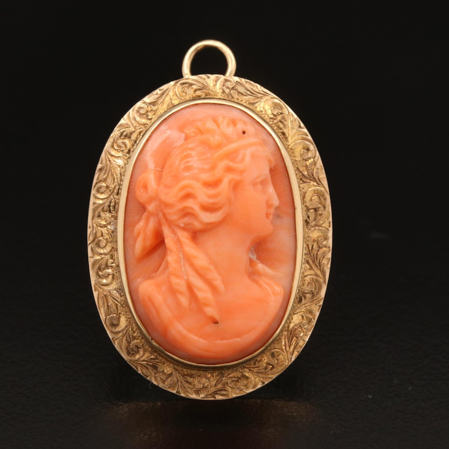 Vintage 10K Oval Cameo Converter Brooch