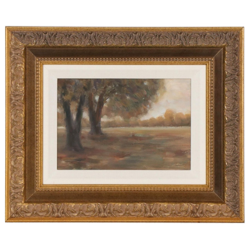 Impressionist Style Oil Painting of Autumn Trees in Field