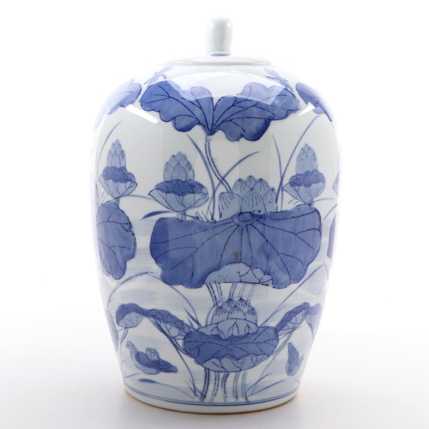 Chinese Ceramic Ginger Jar with Floral Motif