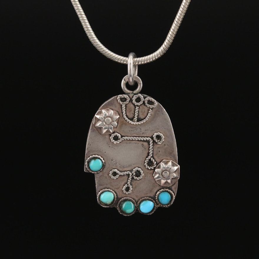 Southwest Style Sterling Turquoise Paw Necklace