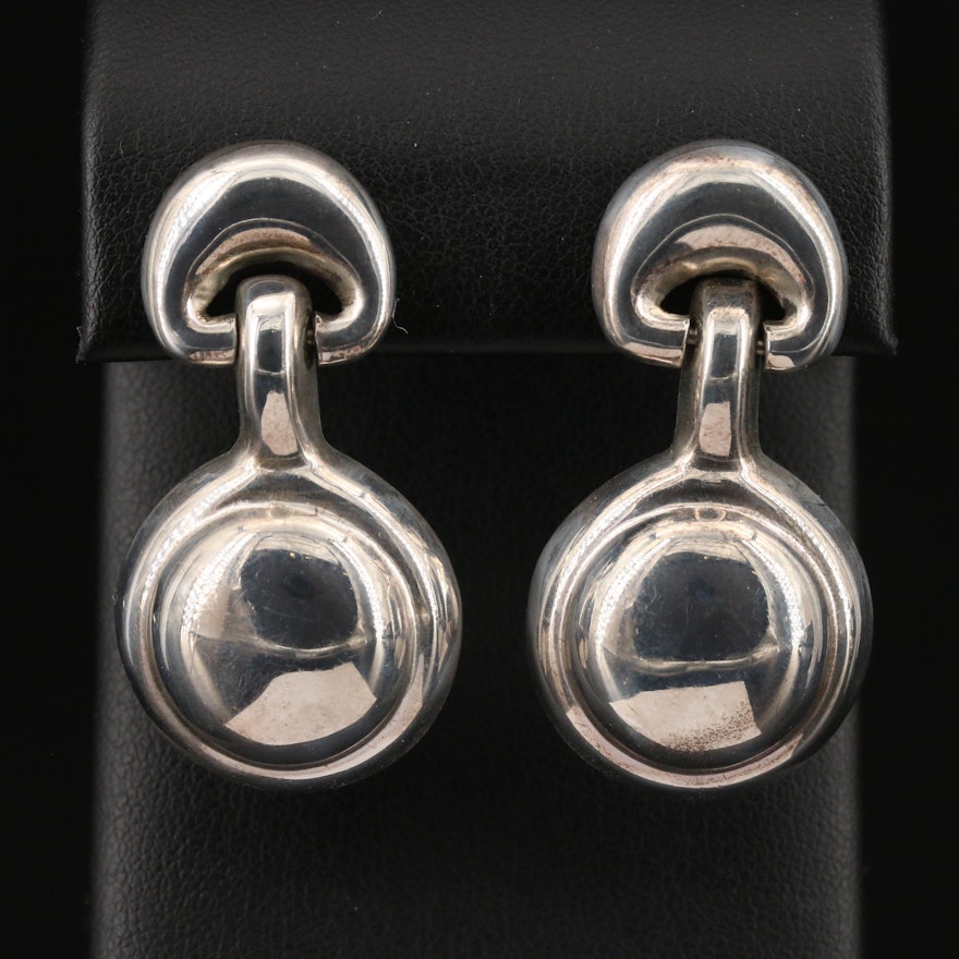 Modernist Style Sterling Silver Drop Earrings