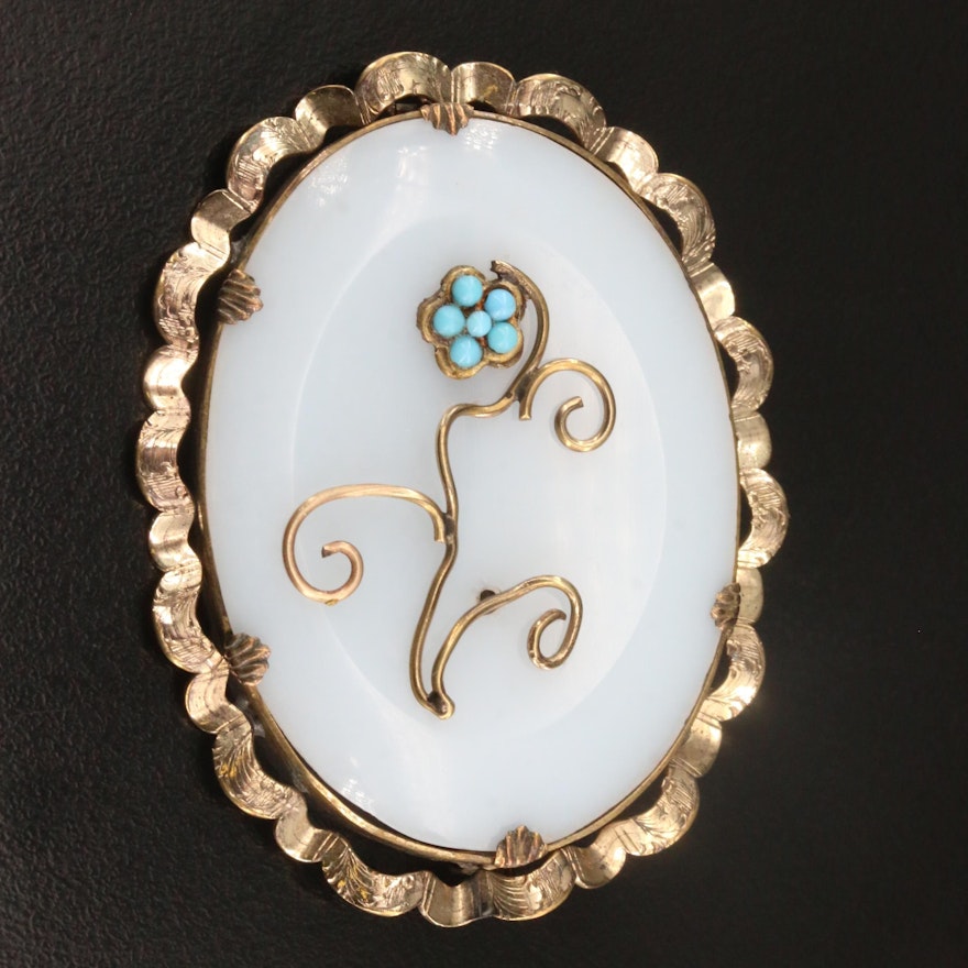 Victorian Opaline Glass Brooch