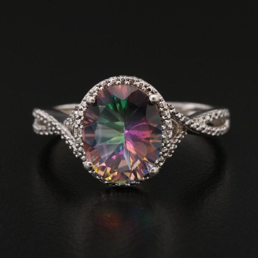 Sterling Silver Mystic Topaz and Diamond Ring