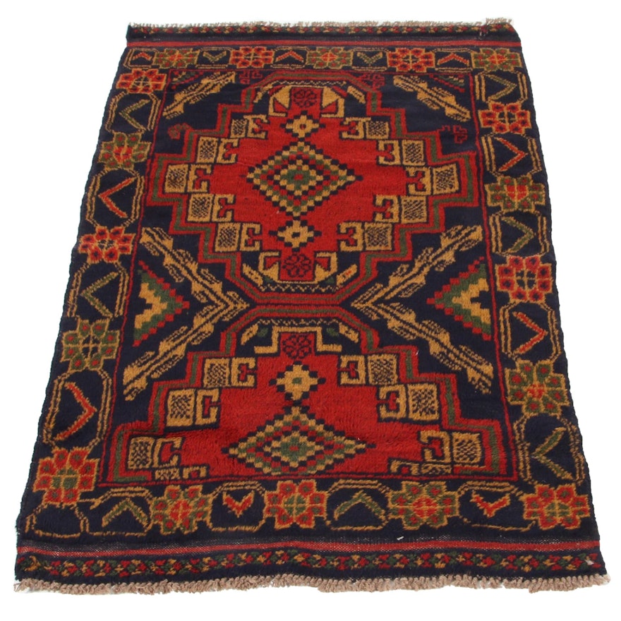 2'8 x 4'4 Hand-Knotted Afghan Baluch Accent Rug, 2000s