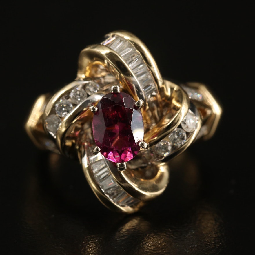 14K Garnet and Diamond Knot Ring