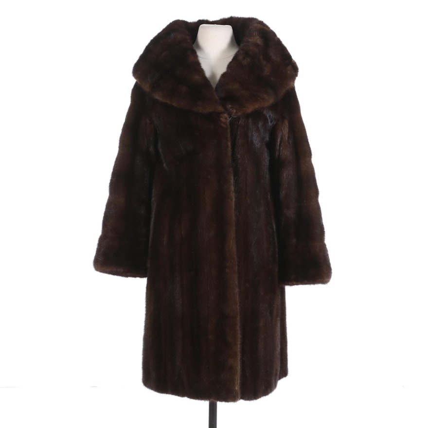 Classic Mahogany Mink Fur Full Length Coat with Shawl Collar