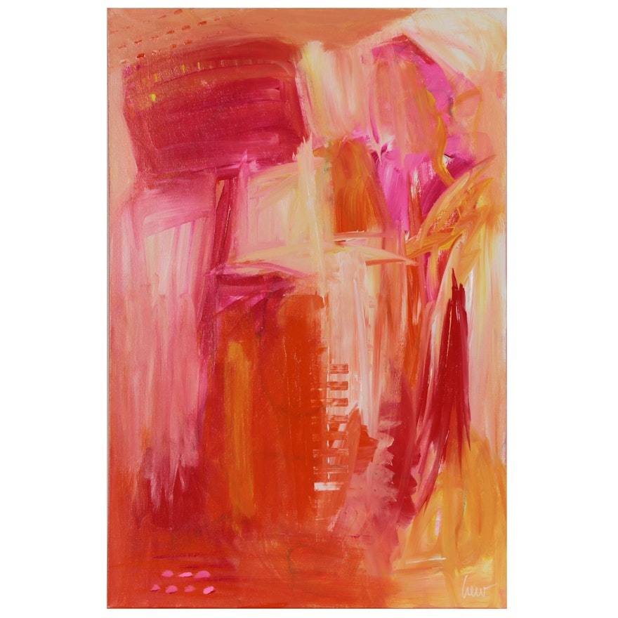 Susan Crew Abstract Acrylic Painting "Dancing in the Pink I"