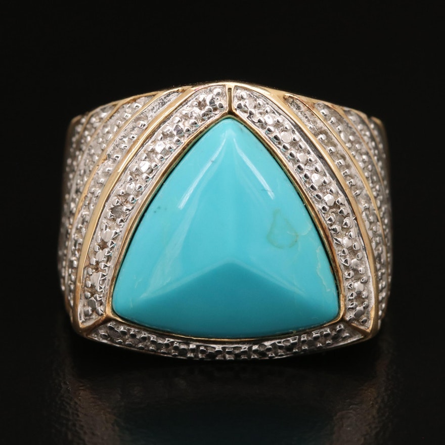 Sterling Turquoise and Diamond Geometric Ring