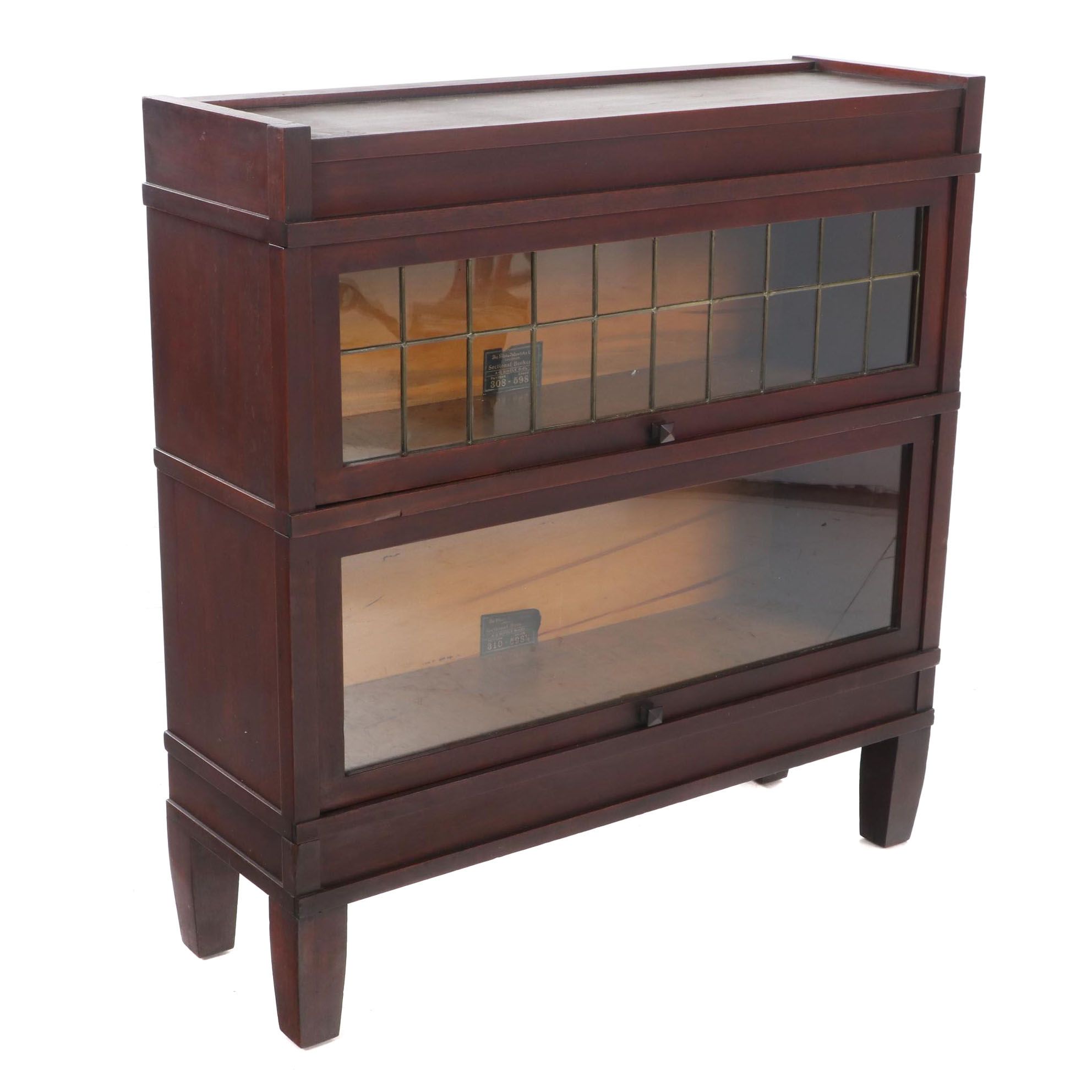 The Globe-Wernicke Co. Mahogany and Leaded Glass Two-Stack Barrister's Bookcase