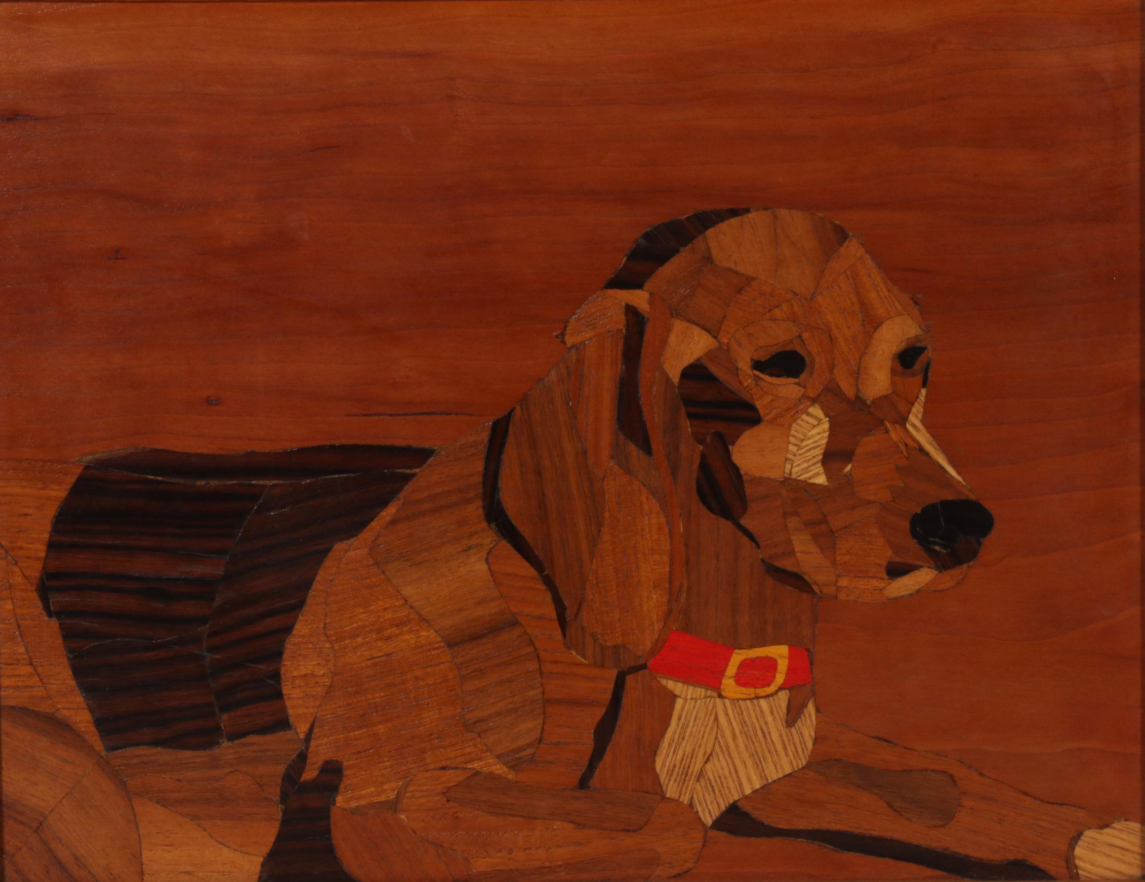 Marquetry and Photograph of Canine Portraits, Late 20th Century