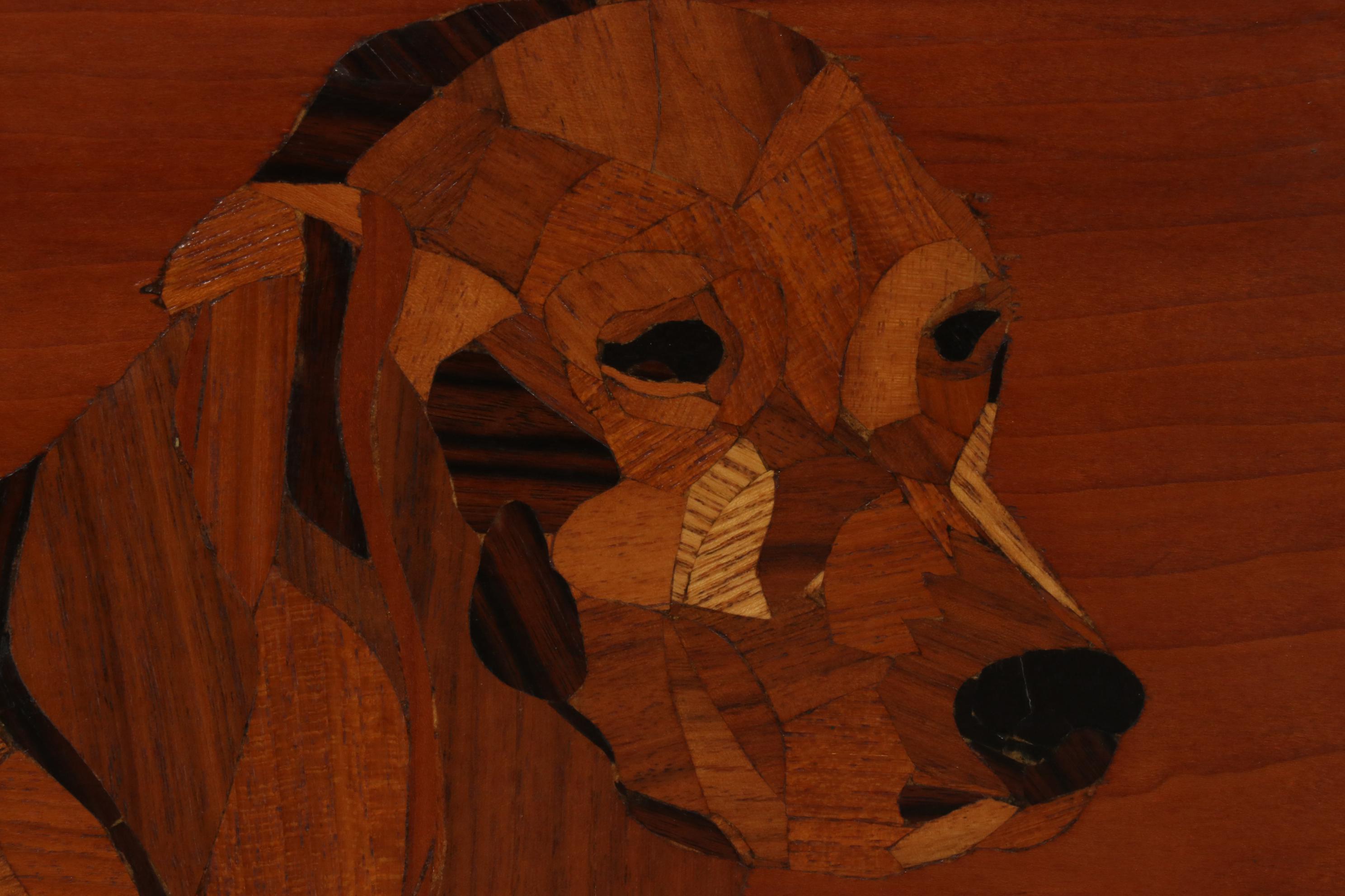 Marquetry and Photograph of Canine Portraits, Late 20th Century