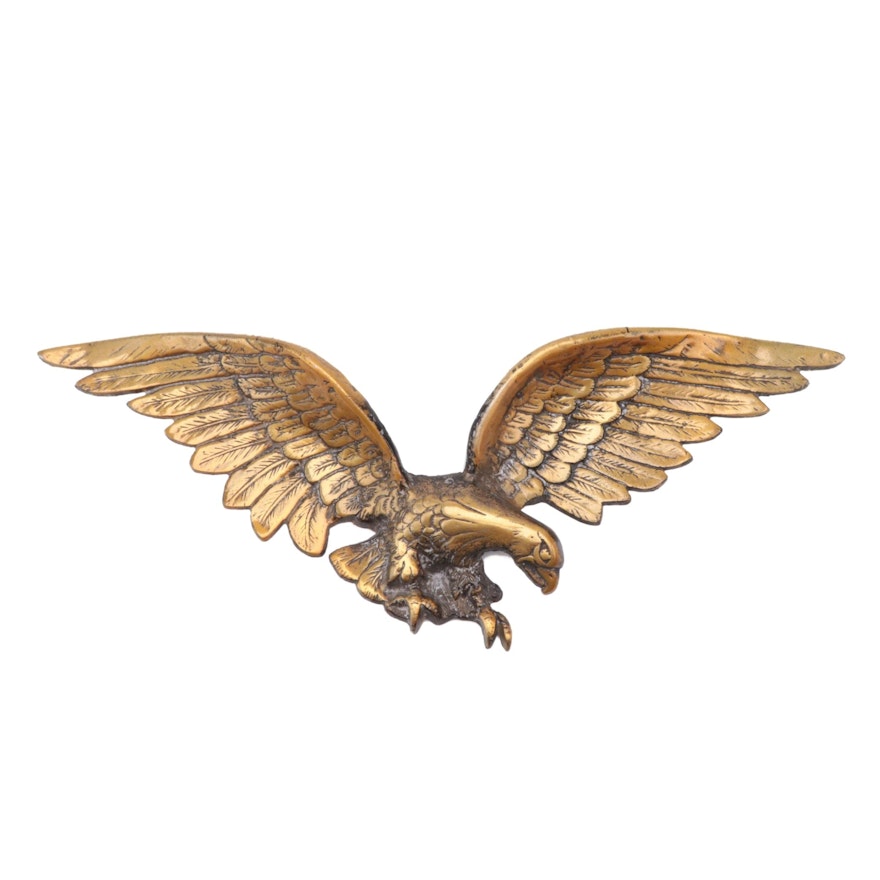 Brass-Patinated and Cast Metal Spread-Winged Eagle Wall Plaque