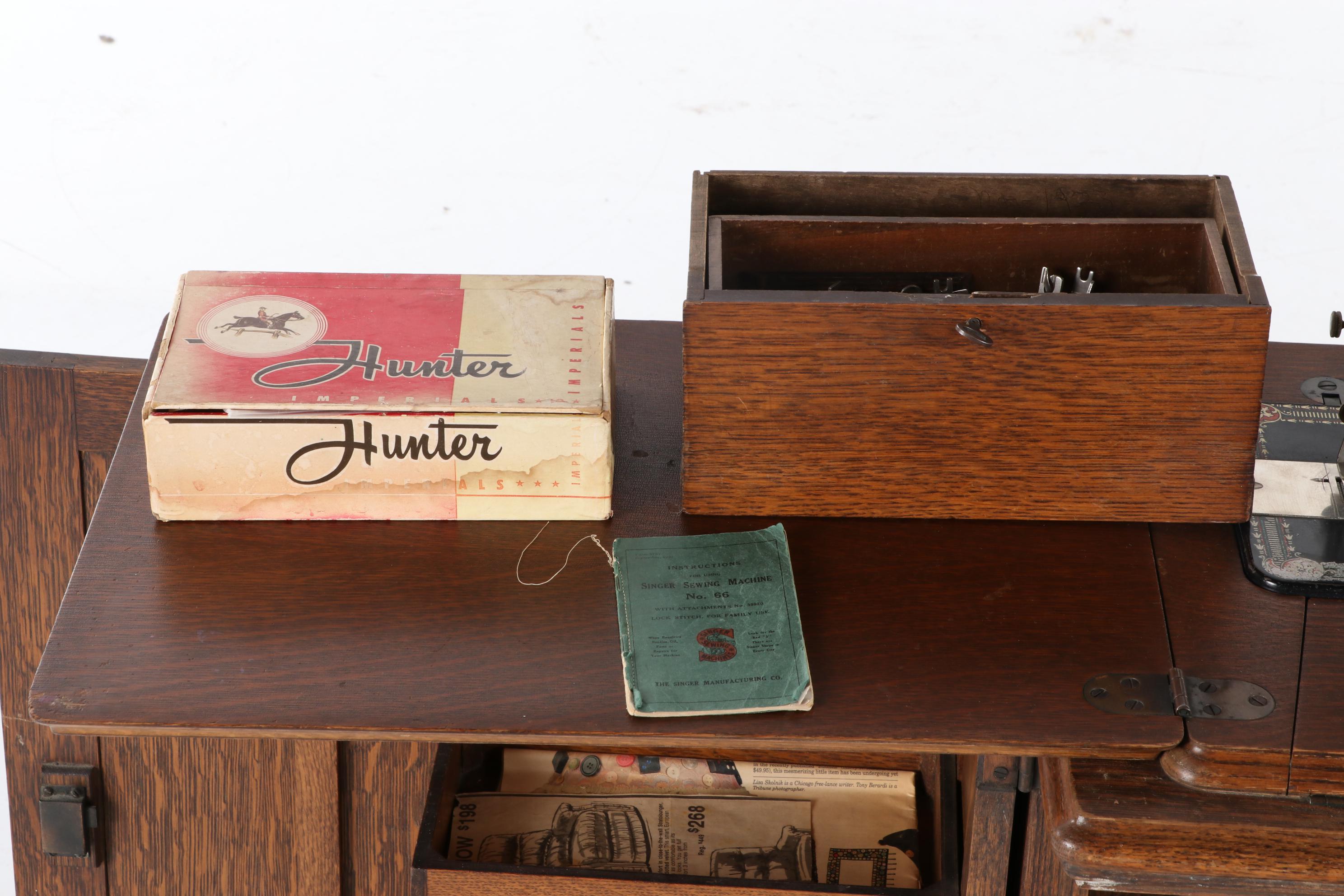 Singer Treadle Sewing Machine No. 66 with Open Side Cabinet No. 23, circa 1922