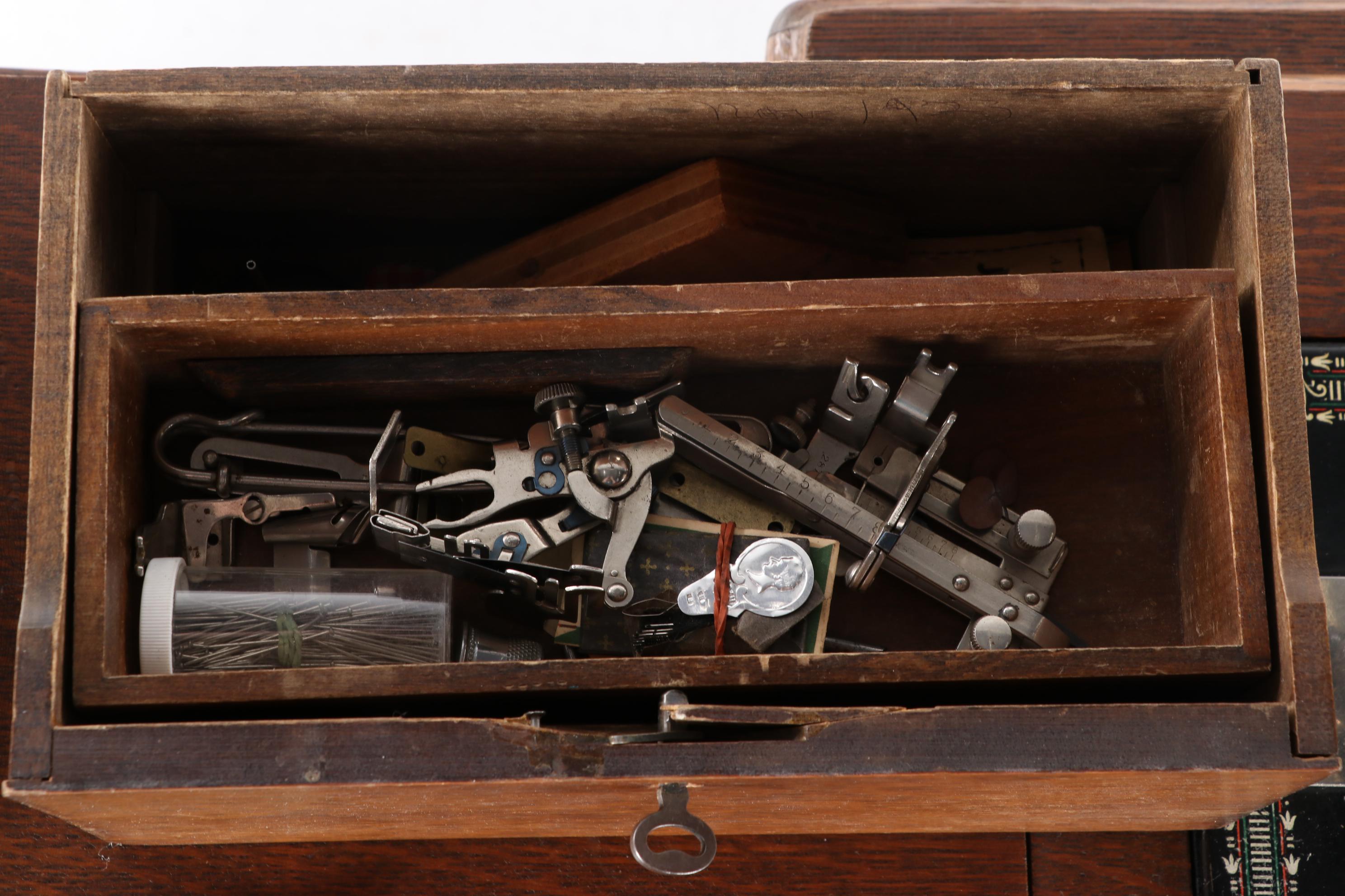 Singer Treadle Sewing Machine No. 66 with Open Side Cabinet No. 23, circa 1922