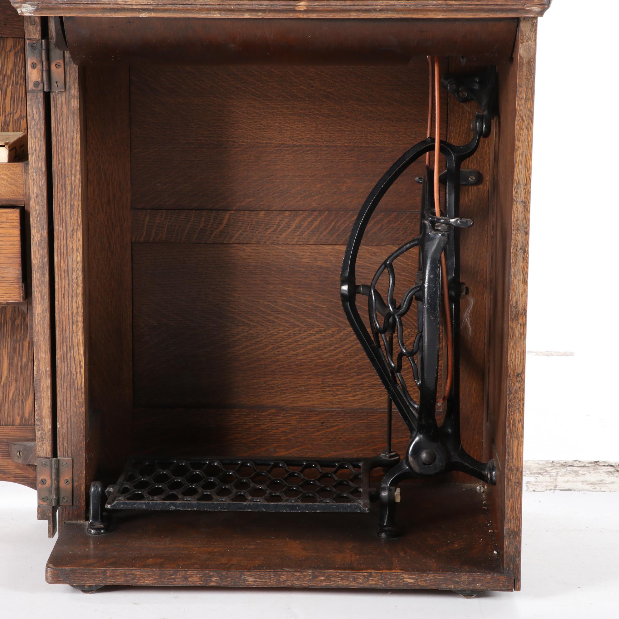 Singer Treadle Sewing Machine No. 66 with Open Side Cabinet No. 23, circa 1922