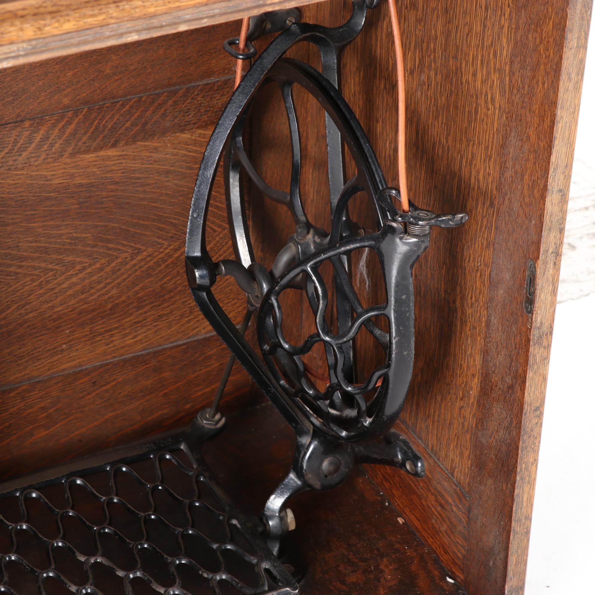 Singer Treadle Sewing Machine No. 66 with Open Side Cabinet No. 23, circa 1922